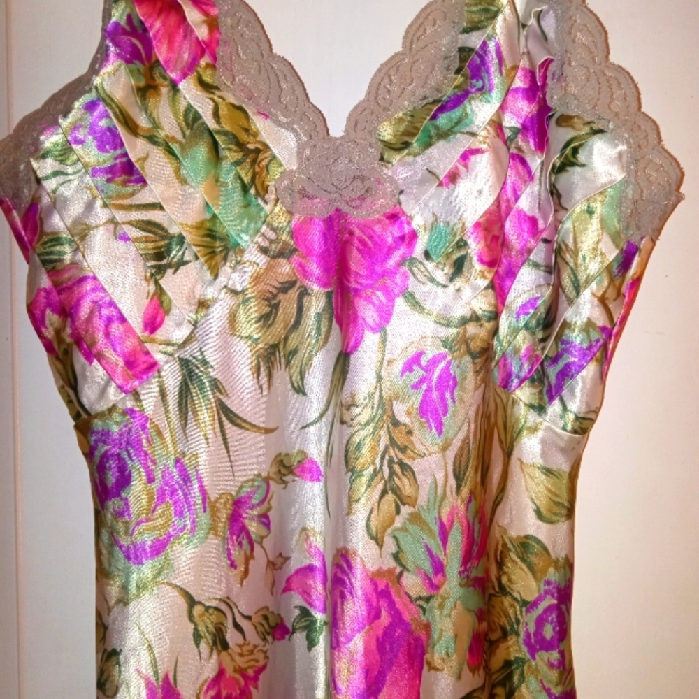 Victoria's Secret Floral Satin Dress - Pink and Green